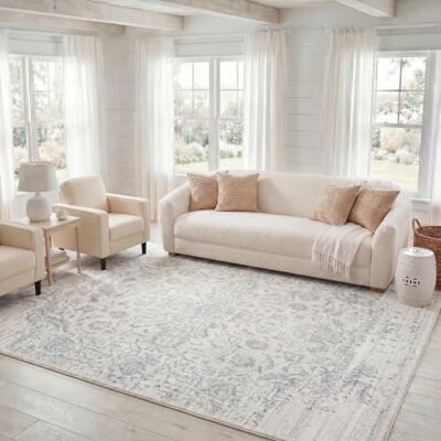 Safavieh Distressed Teppich für Wohnzimmer, Esszimmer, Schlafzimmer Madison Collection, Kurzer Flor, Silber und Elfenbein, 240 x 300 cm Safavieh Distressed Teppich für Wohnzimmer, Esszimmer, Schlafzimmer Madison Collection, Kurzer Flor, Silber und Elfenbein, 240 x 300 cm
