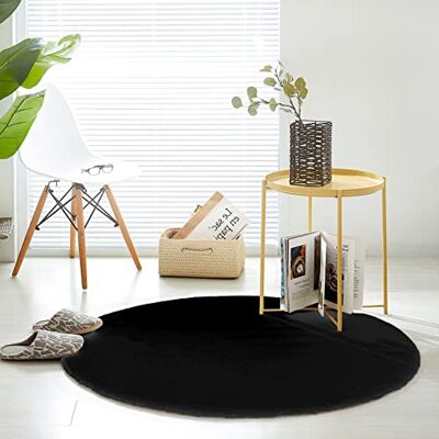 Teppich Wölkchen Kunst-Fell-Teppich Kurzflor Flauschiger Wohnzimmer-Teppich, als Schlafzimmer Deko oder Kinderzimmer rutschfest und waschbar in Waschmaschine Schwarz Rund 120cm Teppich Wölkchen Kunst-Fell-Teppich Kurzflor Flauschiger Wohnzimmer-Teppich, als Schlafzimmer Deko oder Kinderzimmer rutschfest und waschbar in Waschmaschine Schwarz Rund 120cm