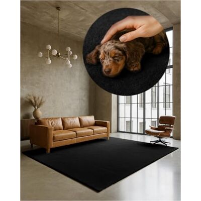 TEXMAXX Weicher Kurzflor Teppich Wohnzimmer mit rutschhemmender Rückseite 60 x 110 cm Modern für Flur, Esszimmer und als Schlafzimmer Teppich in Schwarz Waschbar bis 30 Grad TEXMAXX Weicher Kurzflor Teppich Wohnzimmer mit rutschhemmender Rückseite 60 x 110 cm Modern für Flur, Esszimmer und als Schlafzimmer Teppich in Schwarz Waschbar bis 30 Grad