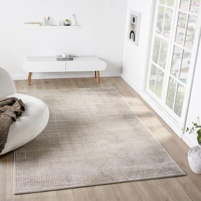 VIMODA Teppich Wohnzimmer Schlafzimmer Kurzflor Baklava Design Hoch-Tief-Effekt Modern 3D, Farbe:Taupe, Maße:200 x 290 cm VIMODA Teppich Wohnzimmer Schlafzimmer Kurzflor Baklava Design Hoch-Tief-Effekt Modern 3D, Farbe:Taupe, Maße:200 x 290 cm