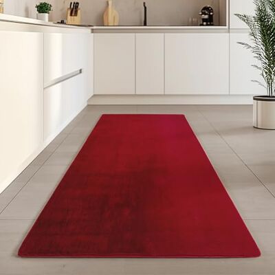 Carpetsale24 Kurzflor Teppich Läufer Flur 80 x 250 cm Rot Teppich Waschbar, rutschfest, Weich, modern einfarbig Design für Wohnzimmer, Schlafzimmer, Küche, Esszimmer Carpetsale24 Kurzflor Teppich Läufer Flur 80 x 250 cm Rot Teppich Waschbar, rutschfest, Weich, modern einfarbig Design für Wohnzimmer, Schlafzimmer, Küche, Esszimmer