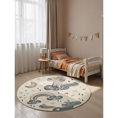 Hanse Home Adventures Kinderteppich Rund Einhorn Kinderzimmerteppich Regenbogen, Mond Sterne Motiv, Spielteppich, Junge, Mädchen, Teppich Kinderzimmer, Wohnzimmer Creme Mulitfarben, Ø 160 cm Hanse Home Adventures Kinderteppich Rund Einhorn Kinderzimmerteppich Regenbogen, Mond Sterne Motiv, Spielteppich, Junge, Mädchen, Teppich Kinderzimmer, Wohnzimmer Creme Mulitfarben, Ø 160 cm