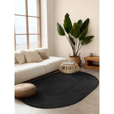 Hanse Home Rangpur Juteteppich Natur Wohnzimmerteppich Oval aus 100% Jute, Handgewebt, Robust & Pflegeleicht, Modern, Boho Naturfaser Teppich für Wohnzimmer, Schlafzimmer Schwarz, 160x230cm Oval Hanse Home Rangpur Juteteppich Natur Wohnzimmerteppich Oval aus 100% Jute, Handgewebt, Robust & Pflegeleicht, Modern, Boho Naturfaser Teppich für Wohnzimmer, Schlafzimmer Schwarz, 160x230cm Oval