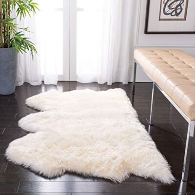 Safavieh Tierdruck Teppich für Wohnzimmer, Esszimmer, Schlafzimmer Fur Collection, Hoher Flor, Weiss, 91 X 152 cm Safavieh Tierdruck Teppich für Wohnzimmer, Esszimmer, Schlafzimmer Fur Collection, Hoher Flor, Weiss, 91 X 152 cm