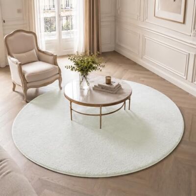 VOUNOT ® Teppich Wohnzimmer rund Ø 160 cm, mit rutschfeste Rückseite & Antirutschmatte, Kuscheliger Kurzflor Flauschig Teppiche Gegend für Schlafzimmer Kinderzimmer Esszimmer, Creme VOUNOT ® Teppich Wohnzimmer rund Ø 160 cm, mit rutschfeste Rückseite & Antirutschmatte, Kuscheliger Kurzflor Flauschig Teppiche Gegend für Schlafzimmer Kinderzimmer Esszimmer, Creme