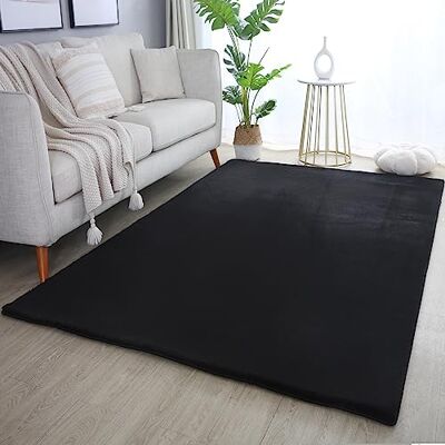 SIMPEX Rabbit Hochflor Teppich Läufer 60x110 cm Schwarz Shaggy Modern Flauschig Weich Fellteppich Kunstfell Einfarbig für Flur Schlafzimmer Kinderzimmer SIMPEX Rabbit Hochflor Teppich Läufer 60x110 cm Schwarz Shaggy Modern Flauschig Weich Fellteppich Kunstfell Einfarbig für Flur Schlafzimmer Kinderzimmer