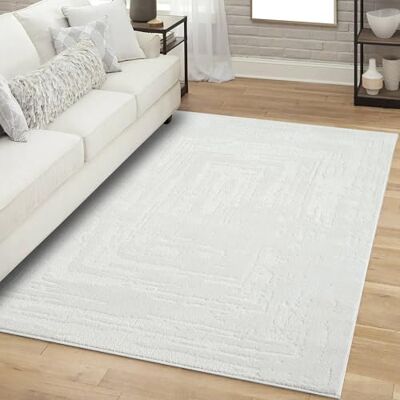 carpet city Teppich Kurzflor Wohnzimmer Creme 160x230 cm Rechteckig Meliert, Geo-Muster 3D-Effekt Moderne Teppiche Flachflor Schlafzimmer, Esszimmer carpet city Teppich Kurzflor Wohnzimmer Creme 160x230 cm Rechteckig Meliert, Geo-Muster 3D-Effekt Moderne Teppiche Flachflor Schlafzimmer, Esszimmer