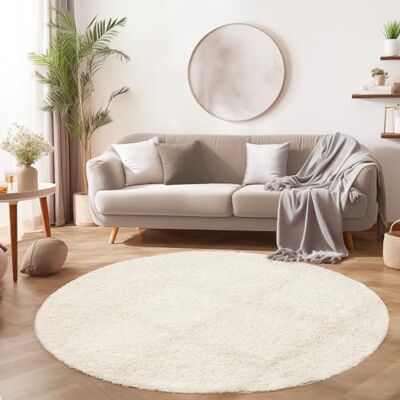 SIMPEX Shaggy Hochflor Teppich, 80 cm Rund, Creme, weich, flauschig, modern, einfarbig, Für Eingangsbereich oder kleine Nischen, für Wohnzimmer Schlafzimmer Flur SIMPEX Shaggy Hochflor Teppich, 80 cm Rund, Creme, weich, flauschig, modern, einfarbig, Für Eingangsbereich oder kleine Nischen, für Wohnzimmer Schlafzimmer Flur