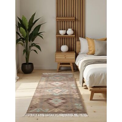 Hanse Home Afghan Kelim Teppich Dune Bunter Traditioneller Teppich Handgewebt, Wolle & Baumwolle Afghanischer Stil Oriental mit Fransen für Wohnzimmer, Schlafzimmer Beige Multi, 60x190 cm Hanse Home Afghan Kelim Teppich Dune Bunter Traditioneller Teppich Handgewebt, Wolle & Baumwolle Afghanischer Stil Oriental mit Fransen für Wohnzimmer, Schlafzimmer Beige Multi, 60x190 cm