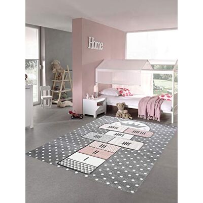 Merinos Kinderteppich Hüpfspiel Teppich Hüpfkästchen in Grau Rosa Creme Größe 160x230 cm Merinos Kinderteppich Hüpfspiel Teppich Hüpfkästchen in Grau Rosa Creme Größe 160x230 cm