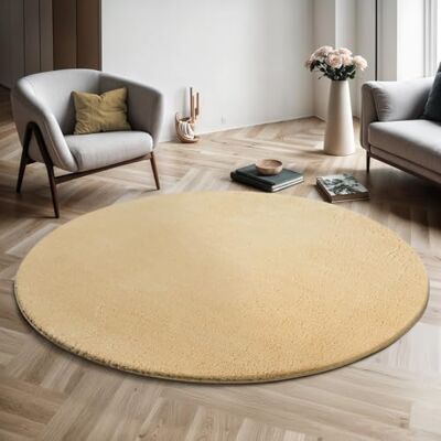 Mias Teppiche Mia's Teppiche Comfort Moderner Flauschiger Kurzflor Teppich, Anti-Rutsch Unterseite, Waschbar bis 30 Grad, Super Soft, Felloptik, Gold, 200 cm Rund Mias Teppiche Mia's Teppiche Comfort Moderner Flauschiger Kurzflor Teppich, Anti-Rutsch Unterseite, Waschbar bis 30 Grad, Super Soft, Felloptik, Gold, 200 cm Rund