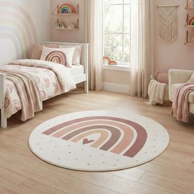 Carpetsale24 Kinderteppich Regenbogen Spielteppich rund 160 cm für Kinderzimmer in Creme mit Herz Motiv ideal als Spielunterlage Carpetsale24 Kinderteppich Regenbogen Spielteppich rund 160 cm für Kinderzimmer in Creme mit Herz Motiv ideal als Spielunterlage