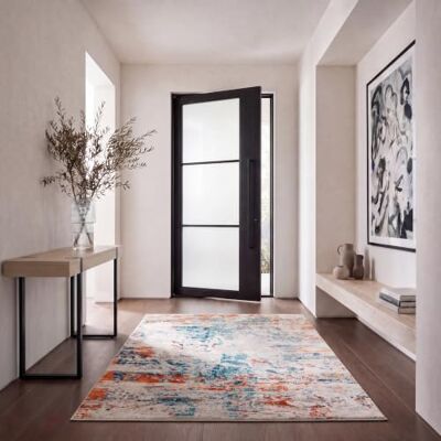 SAFAVIEH Zeitgenössische Teppich für Wohnzimmer, Esszimmer, Schlafzimmer Madison Collection, Kurzer Flor, Creme und Orange, 122 X 183 cm SAFAVIEH Zeitgenössische Teppich für Wohnzimmer, Esszimmer, Schlafzimmer Madison Collection, Kurzer Flor, Creme und Orange, 122 X 183 cm