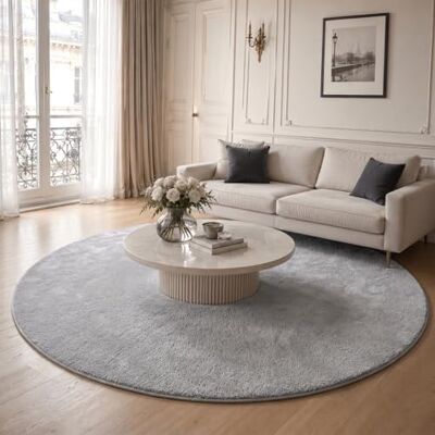 VOUNOT ® Teppich Wohnzimmer rund Ø 200 cm, mit rutschfeste Rückseite & Antirutschmatte, Kuscheliger Kurzflor Flauschig Teppiche Gegend für Schlafzimmer Kinderzimmer Esszimmer, Grau VOUNOT ® Teppich Wohnzimmer rund Ø 200 cm, mit rutschfeste Rückseite & Antirutschmatte, Kuscheliger Kurzflor Flauschig Teppiche Gegend für Schlafzimmer Kinderzimmer Esszimmer, Grau