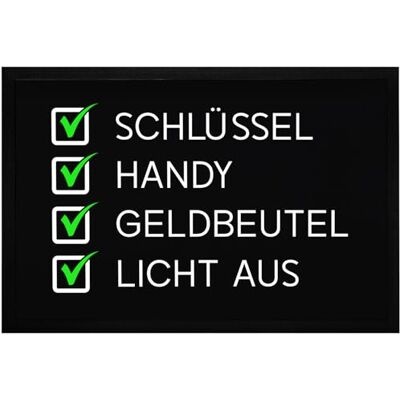 MoonWorks ® Fußmatte Spruch Checkliste Schlüssel Handy Geldbeutel Licht aus lustige Eingangsmatte für Zuhause Flur Wohnung Haustür Schwarz 60x40cm MoonWorks ® Fußmatte Spruch Checkliste Schlüssel Handy Geldbeutel Licht aus lustige Eingangsmatte für Zuhause Flur Wohnung Haustür Schwarz 60x40cm