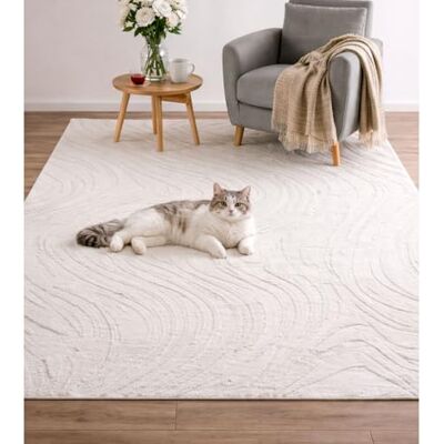 VIMODA Teppich Wohnzimmer Teppich Schlafzimmer 3D Effekt modern Weich kurzflor Wellenmuster Qualitativ,Farbe:Creme;Maße:160x230 cm VIMODA Teppich Wohnzimmer Teppich Schlafzimmer 3D Effekt modern Weich kurzflor Wellenmuster Qualitativ,Farbe:Creme;Maße:160x230 cm