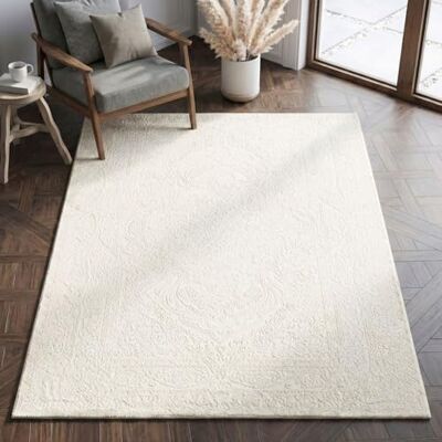 VIMODA Teppich Wohnzimmer Teppich Schlafzimmer, Flur, küche Kurzflor Orient Design Vintage Hoch-Tief-Effekt Modern 3D Weich,Farbe:Creme;Maße:160 x 230 cm VIMODA Teppich Wohnzimmer Teppich Schlafzimmer, Flur, küche Kurzflor Orient Design Vintage Hoch-Tief-Effekt Modern 3D Weich,Farbe:Creme;Maße:160 x 230 cm