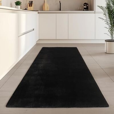 Carpetsale24 Kurzflor Teppich Läufer Flur 80 x 250 cm Schwarz Teppich Waschbar, rutschfest, Weich, modern einfarbig Design für Wohnzimmer, Schlafzimmer, Küche, Esszimmer Carpetsale24 Kurzflor Teppich Läufer Flur 80 x 250 cm Schwarz Teppich Waschbar, rutschfest, Weich, modern einfarbig Design für Wohnzimmer, Schlafzimmer, Küche, Esszimmer