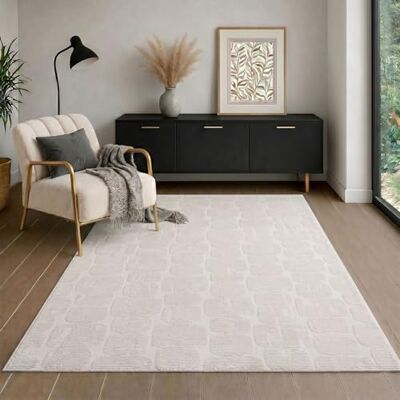 VIMODA Teppich Modern Wohnzimmer Schlafzimmer Rechteck 3D Effekt Hoch&Tief Pflegeleicht,Farbe:Creme;Maße:160x230 cm VIMODA Teppich Modern Wohnzimmer Schlafzimmer Rechteck 3D Effekt Hoch&Tief Pflegeleicht,Farbe:Creme;Maße:160x230 cm