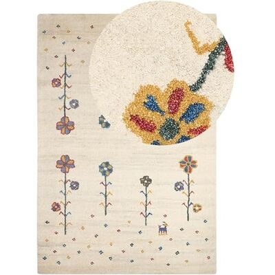 Beliani Beigener Woll-Teppich mit Blumenmuster - 140x200 cm Beliani Beigener Woll-Teppich mit Blumenmuster - 140x200 cm