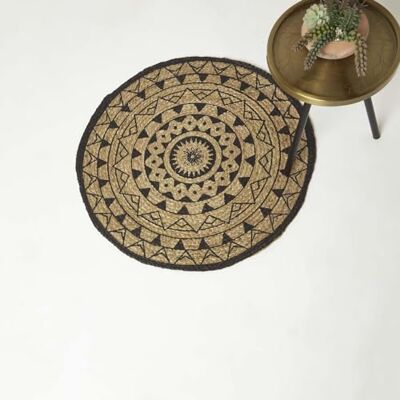 Homescapes Schwarzer und Natürlicher Mandala-Hanf-Teppich - Rund 70 cm Homescapes Schwarzer und Natürlicher Mandala-Hanf-Teppich - Rund 70 cm