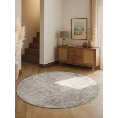 vikosa Viskose Teppich Noemi Flauschiger Wohnzimmerteppich Rund, Handgemacht & Weich, Einfarbiges Design Handgewebt, Glanz, Kurzflor für Wohnzimmer, Schlafzimmer, Flur Silber Grau, Ø 120 cm vikosa Viskose Teppich Noemi Flauschiger Wohnzimmerteppich Rund, Handgemacht & Weich, Einfarbiges Design Handgewebt, Glanz, Kurzflor für Wohnzimmer, Schlafzimmer, Flur Silber Grau, Ø 120 cm