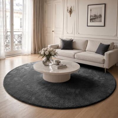 VOUNOT ® Teppich Wohnzimmer rund Ø 200 cm, mit rutschfeste Rückseite & Antirutschmatte, Kuscheliger Kurzflor Flauschig Teppiche Gegend für Schlafzimmer Kinderzimmer Esszimmer, Anthracite VOUNOT ® Teppich Wohnzimmer rund Ø 200 cm, mit rutschfeste Rückseite & Antirutschmatte, Kuscheliger Kurzflor Flauschig Teppiche Gegend für Schlafzimmer Kinderzimmer Esszimmer, Anthracite