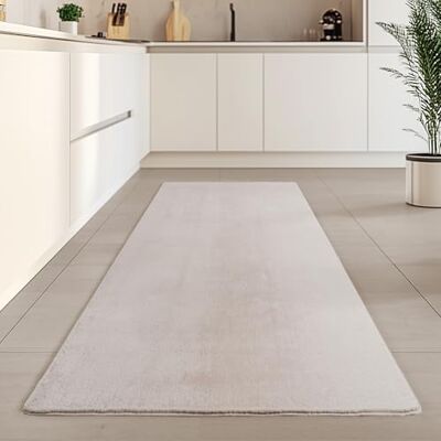 Carpetsale24 Kurzflor Teppich Läufer Flur 80 x 250 cm Creme Teppich Waschbar, rutschfest, Weich, modern einfarbig Design für Wohnzimmer, Schlafzimmer, Küche, Esszimmer Carpetsale24 Kurzflor Teppich Läufer Flur 80 x 250 cm Creme Teppich Waschbar, rutschfest, Weich, modern einfarbig Design für Wohnzimmer, Schlafzimmer, Küche, Esszimmer