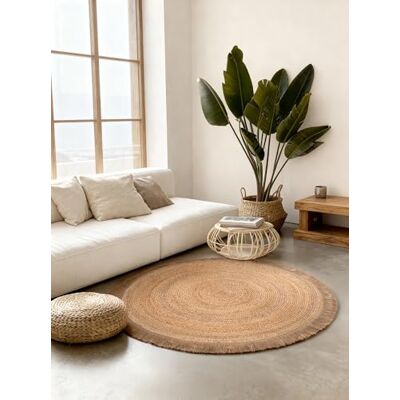 Hanse Home Nuru Juteteppich Natur Wohnzimmereppich Rund aus 100% Jute, Handgewebt mit Fransen Robust & Pflegeleicht Boho Naturfaser Teppich für Wohnzimmer, Schlafzimmer Natur Gold, Ø200cm Hanse Home Nuru Juteteppich Natur Wohnzimmereppich Rund aus 100% Jute, Handgewebt mit Fransen Robust & Pflegeleicht Boho Naturfaser Teppich für Wohnzimmer, Schlafzimmer Natur Gold, Ø200cm