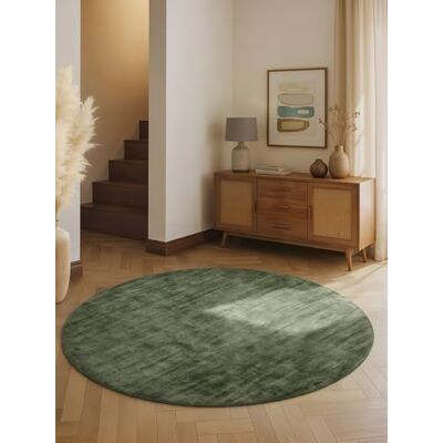 vikosa Viskose Teppich Noemi Flauschiger Wohnzimmerteppich Rund, Handgemacht & Weich, Einfarbiges Design Handgewebt, dezenter Glanz, Kurzflor für Wohnzimmer, Schlafzimmer, Flur Grün, Ø 200 cm vikosa Viskose Teppich Noemi Flauschiger Wohnzimmerteppich Rund, Handgemacht & Weich, Einfarbiges Design Handgewebt, dezenter Glanz, Kurzflor für Wohnzimmer, Schlafzimmer, Flur Grün, Ø 200 cm