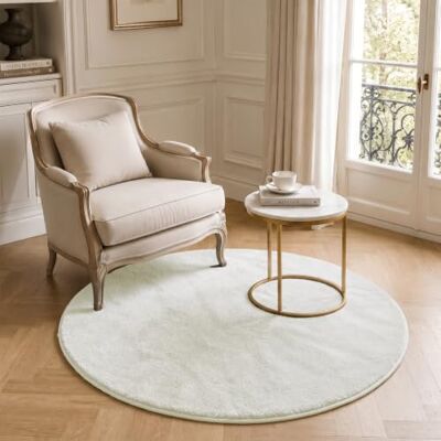 VOUNOT ® Teppich Wohnzimmer rund Ø 120 cm, mit rutschfeste Rückseite & Antirutschmatte, Kuscheliger Kurzflor Flauschig Teppiche Gegend für Schlafzimmer Kinderzimmer Esszimmer, Creme VOUNOT ® Teppich Wohnzimmer rund Ø 120 cm, mit rutschfeste Rückseite & Antirutschmatte, Kuscheliger Kurzflor Flauschig Teppiche Gegend für Schlafzimmer Kinderzimmer Esszimmer, Creme