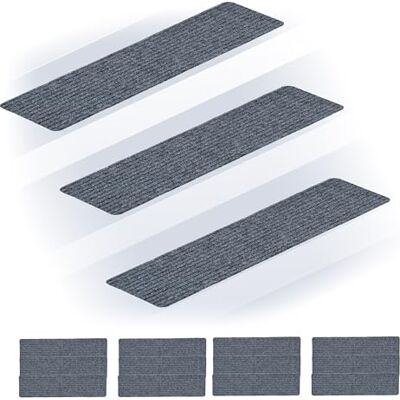 Relaxdays Stufenmatten 16er Set, rechteckige Treppenstufenmatten, 75 x 20 cm, selbsthaftende Treppenteppiche, hellgrau Relaxdays Stufenmatten 16er Set, rechteckige Treppenstufenmatten, 75 x 20 cm, selbsthaftende Treppenteppiche, hellgrau