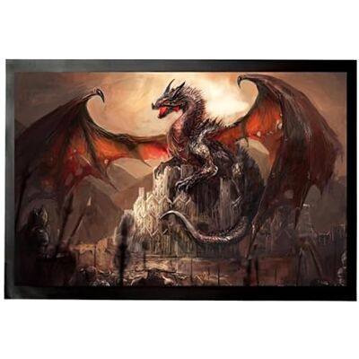 1art1 Drachen EIN Schloss, Erobert Von Einem Drachen Fußmatte Dekomatte Innenbereich Design Türmatte 60x40 cm 1art1 Drachen EIN Schloss, Erobert Von Einem Drachen Fußmatte Dekomatte Innenbereich Design Türmatte 60x40 cm