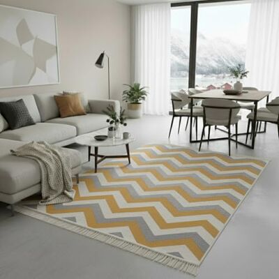 Jimri Fashion4Home Teppich Läufer Tepiche für Wohnzimmer, Schlafzimmer, Küche, Kinderzimmer, Badezimmer Boho Kelim Läufer Flur, Zigzag-Gold, Größe: 120x170 cm Jimri Fashion4Home Teppich Läufer Tepiche für Wohnzimmer, Schlafzimmer, Küche, Kinderzimmer, Badezimmer Boho Kelim Läufer Flur, Zigzag-Gold, Größe: 120x170 cm