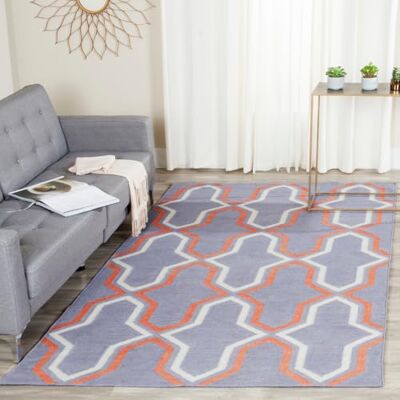 Safavieh Zeitgenössische Teppich für Wohnzimmer, Esszimmer, Schlafzimmer Dhurrie Collection, Kurzer Flor, Lila und Multi, 152 X 244 cm Safavieh Zeitgenössische Teppich für Wohnzimmer, Esszimmer, Schlafzimmer Dhurrie Collection, Kurzer Flor, Lila und Multi, 152 X 244 cm