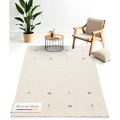 CARPETFINE Gabbeh Uni Wollteppich - 60x90cm, Weiß CARPETFINE Gabbeh Uni Wollteppich - 60x90cm, Weiß