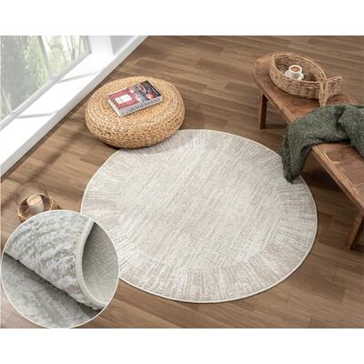 MY-RUG Teppich Kari Rund Cream 120 cm Runder Kurzflorteppich Beige Grau Badezimmerteppich, Esszimmerteppich & Wohnzimmerteppich, Boho-Chic Look, Flachgewebe, Pflegeleicht & Edel Meliert MY-RUG Teppich Kari Rund Cream 120 cm Runder Kurzflorteppich Beige Grau Badezimmerteppich, Esszimmerteppich & Wohnzimmerteppich, Boho-Chic Look, Flachgewebe, Pflegeleicht & Edel Meliert