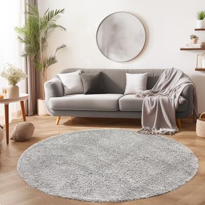 SIMPEX Shaggy Hochflor Teppich, 160 cm Rund, Hellgrau, weich, flauschig, modern, einfarbig, Für Wohnzimmer oder Schlafzimmer, für Wohnzimmer Schlafzimmer Flur SIMPEX Shaggy Hochflor Teppich, 160 cm Rund, Hellgrau, weich, flauschig, modern, einfarbig, Für Wohnzimmer oder Schlafzimmer, für Wohnzimmer Schlafzimmer Flur