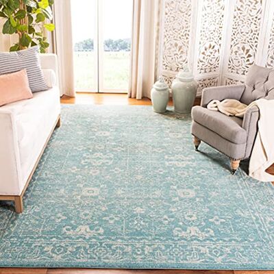 Safavieh Traditionell Teppich für Wohnzimmer, Esszimmer, Schlafzimmer Evoke Collection, Kurzer Flor, Hellblau und Elfenbein, 91 X 152 cm Safavieh Traditionell Teppich für Wohnzimmer, Esszimmer, Schlafzimmer Evoke Collection, Kurzer Flor, Hellblau und Elfenbein, 91 X 152 cm
