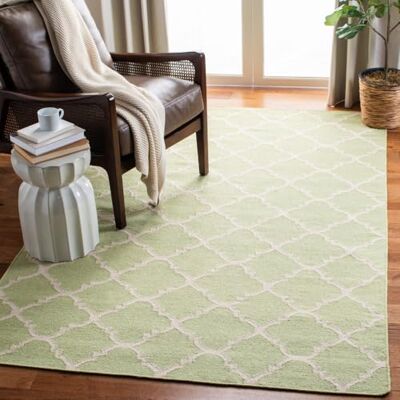 Safavieh Zeitgenössische Teppich für Wohnzimmer, Esszimmer, Schlafzimmer Dhurrie Collection, Kurzer Flor, Hellgrün und Elfenbein, 152 X 244 cm Safavieh Zeitgenössische Teppich für Wohnzimmer, Esszimmer, Schlafzimmer Dhurrie Collection, Kurzer Flor, Hellgrün und Elfenbein, 152 X 244 cm