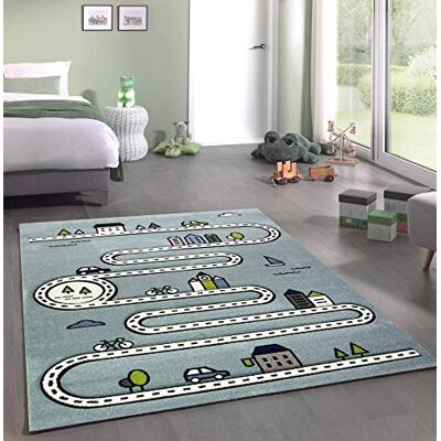 Merinos Kinderteppich Straßenteppich Lernteppich Junge mit Straßen und Häusern in Türkis Größe 80x150 cm Merinos Kinderteppich Straßenteppich Lernteppich Junge mit Straßen und Häusern in Türkis Größe 80x150 cm