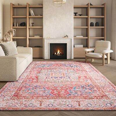 Safavieh Traditionell Teppich für Rug Ideal für stark frequentierte Bereiche Maschinenwaschbar und rutschfest Tucson Collection, Kurzer Flor, in Rose und Creme, 183 X 274 cm Safavieh Traditionell Teppich für Rug Ideal für stark frequentierte Bereiche Maschinenwaschbar und rutschfest Tucson Collection, Kurzer Flor, in Rose und Creme, 183 X 274 cm