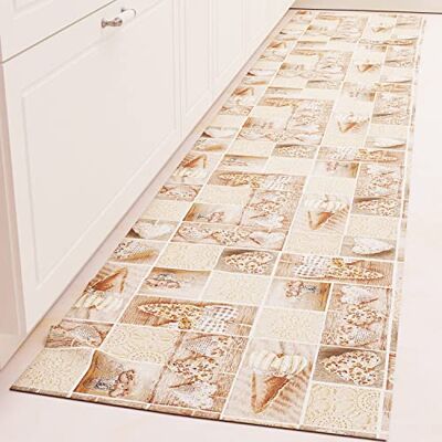 PETTI Artigiani Italiani Teppich Küchenläufer rutschfest und waschbar 52 x 240 cm Design Lidia Beige 100% Made in Italy PETTI Artigiani Italiani Teppich Küchenläufer rutschfest und waschbar 52 x 240 cm Design Lidia Beige 100% Made in Italy