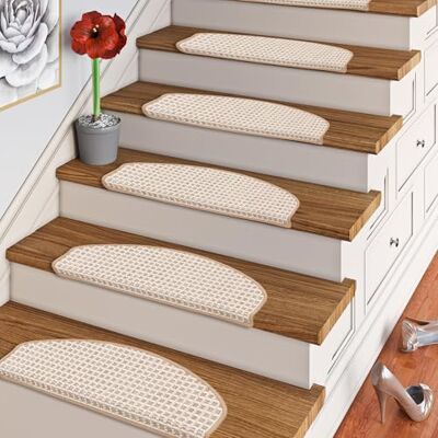 Snapstyle In & Outdoor Stufenmatte Flachgewebe Oslo Beige Creme Karo (halbrund) einzeln oder im 15er Set Snapstyle In & Outdoor Stufenmatte Flachgewebe Oslo Beige Creme Karo (halbrund) einzeln oder im 15er Set
