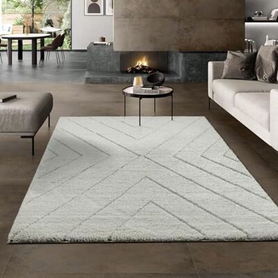 the carpet Velvet eleganter Designer Teppich Wohnzimmer, weicher & pflegeleichter Hochflor Wohnzimmerteppich in Creme-Raute 160 x 230 cm the carpet Velvet eleganter Designer Teppich Wohnzimmer, weicher & pflegeleichter Hochflor Wohnzimmerteppich in Creme-Raute 160 x 230 cm