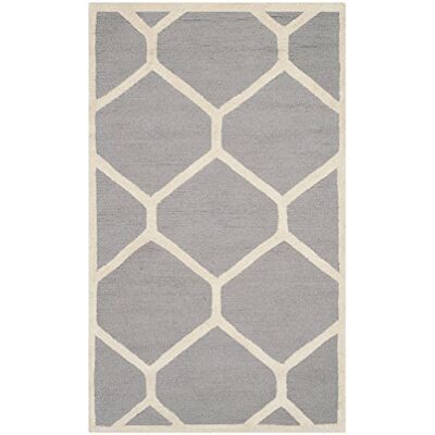 Safavieh Modern Teppich für Wohnzimmer, Esszimmer, Schlafzimmer Cambridge Collection, Kurzer Flor, Silber und Elfenbein, 61 X 91 cm Safavieh Modern Teppich für Wohnzimmer, Esszimmer, Schlafzimmer Cambridge Collection, Kurzer Flor, Silber und Elfenbein, 61 X 91 cm