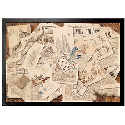 1art1 Zeitungen Französische Zeitungs-Collage Mit Postkarten, Vintage Style Fußmatte Dekomatte Innenbereich Design Türmatte 70x50 cm 1art1 Zeitungen Französische Zeitungs-Collage Mit Postkarten, Vintage Style Fußmatte Dekomatte Innenbereich Design Türmatte 70x50 cm