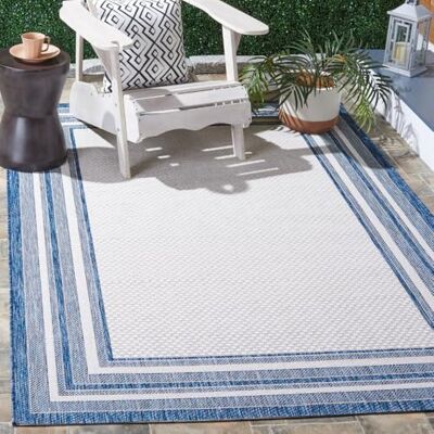 Safavieh Zeitgenössische Teppich für Wohnzimmer, Esszimmer, Schlafzimmer Courtyard Collection, Kurzer Flor, Elfenbein und Marineblau, 160 X 231 cm Safavieh Zeitgenössische Teppich für Wohnzimmer, Esszimmer, Schlafzimmer Courtyard Collection, Kurzer Flor, Elfenbein und Marineblau, 160 X 231 cm