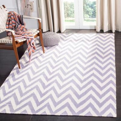 Safavieh Zeitgenössische Teppich für Wohnzimmer, Esszimmer, Schlafzimmer Dhurrie Collection, Kurzer Flor, Lila und Elfenbein, 152 X 244 cm Safavieh Zeitgenössische Teppich für Wohnzimmer, Esszimmer, Schlafzimmer Dhurrie Collection, Kurzer Flor, Lila und Elfenbein, 152 X 244 cm