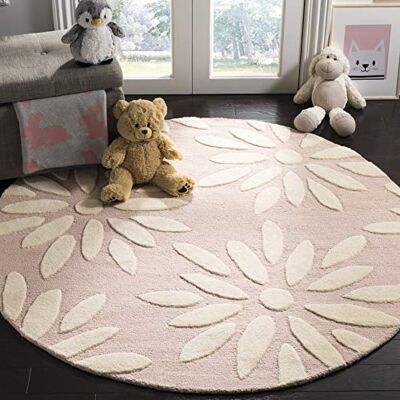Safavieh Gepunktet Teppich für Wohnzimmer, Esszimmer, Schlafzimmer Kids Collection, Mittlerer Stapel, Rosa und Elfenbein, 152 X 152 cm Safavieh Gepunktet Teppich für Wohnzimmer, Esszimmer, Schlafzimmer Kids Collection, Mittlerer Stapel, Rosa und Elfenbein, 152 X 152 cm